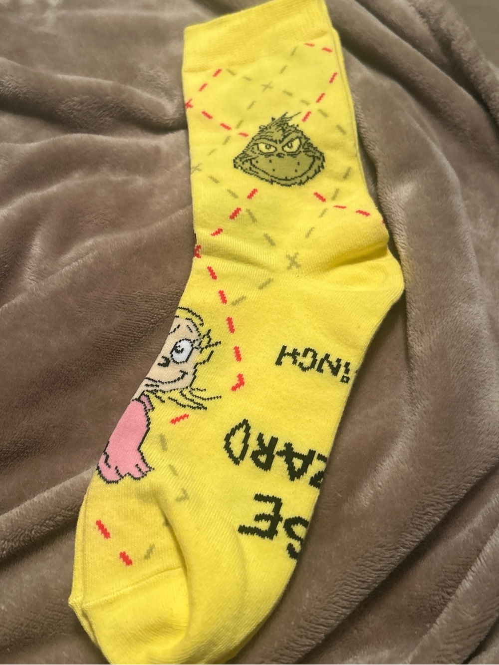 Yellow Grinch Graphic Sock